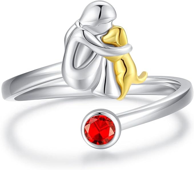 Säädettävä koirarengas tyttöhahmolla hopeassa.