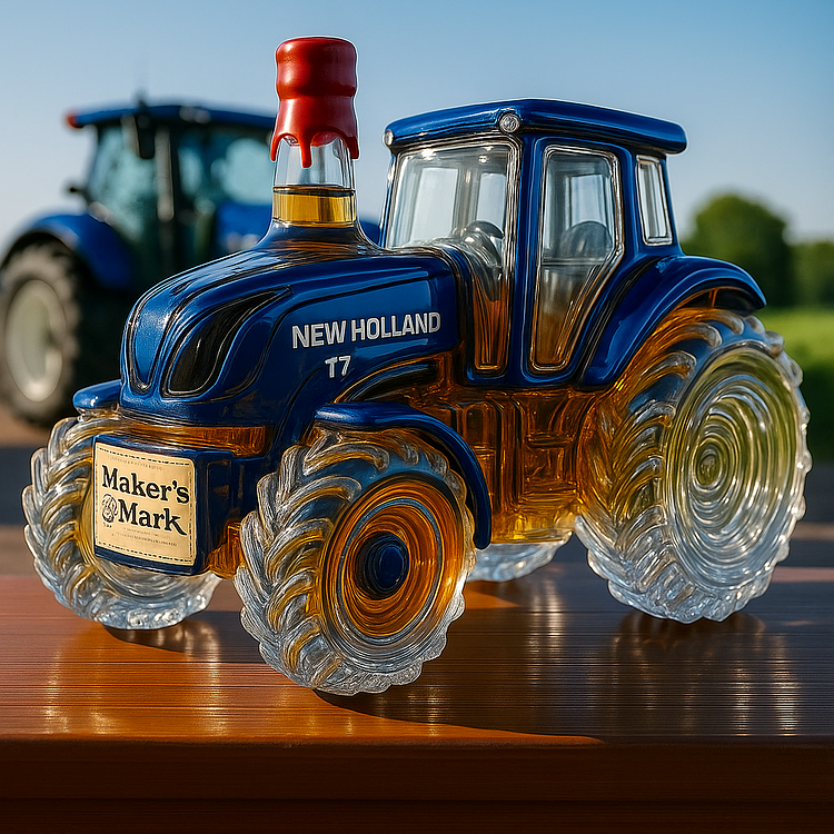 Klassinen viskipullo New Holland T7 -traktorin muodossa