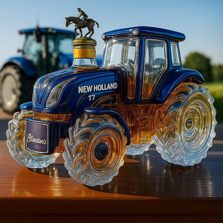 Klassinen viskipullo New Holland T7 -traktorin muodossa